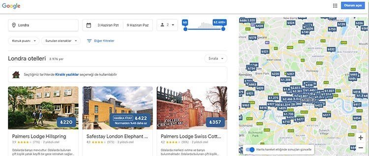 Google Otel Arama, otel odanızı bulmanızı sağlıyor.